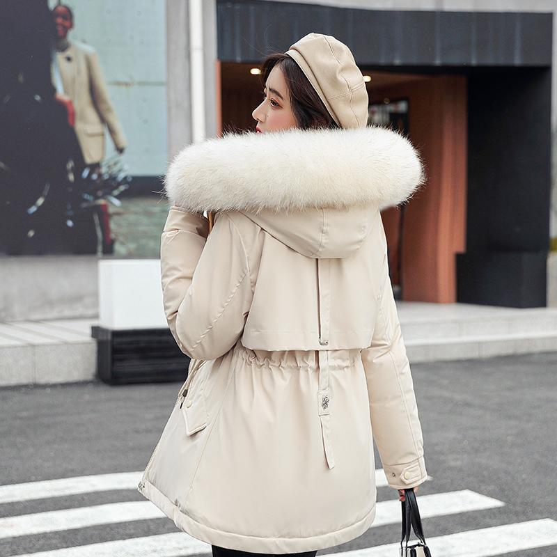Womens Down Parkas Short Adjustable Waist Cotton Liner Parka Casual Warm Winter Jackets For Women Fur Collar Hooded Coat