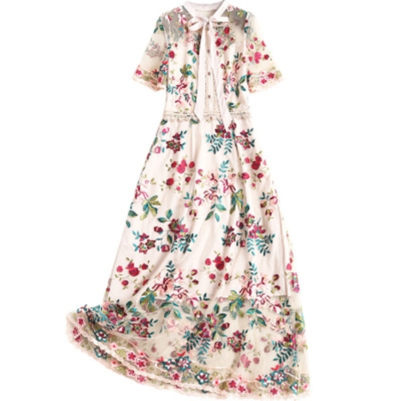 High Quality Summer Dress Women Runway Fashion Mesh Colorful Flowers Embroidery Bow Elegant Long Midi Party Holiday 210525, Beige
High Quality Summer Dress Women Runway Fashion Mesh Colorful Flowers Embroidery Bow Elegant Long Midi Party Holiday 210525, Beige