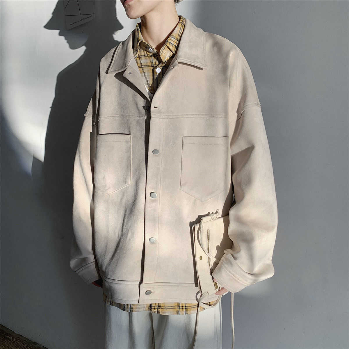 Privathinker Men's Solid Oversized Suede Jackets Korean Style Men Casual Loose Coats Autumn Men's Fashion Outerwear 211009