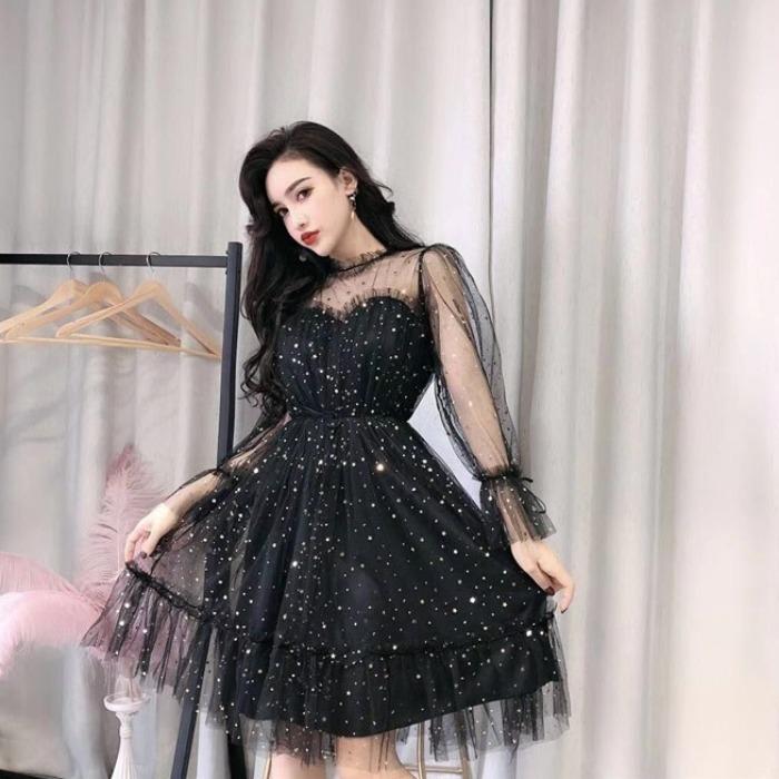 Casual Dresses Women Star Sequins Gauze Flare Sleeve High Waistline Princess Dress Female, Black
Casual Dresses Women Star Sequins Gauze Flare Sleeve High Waistline Princess Dress Female, Black