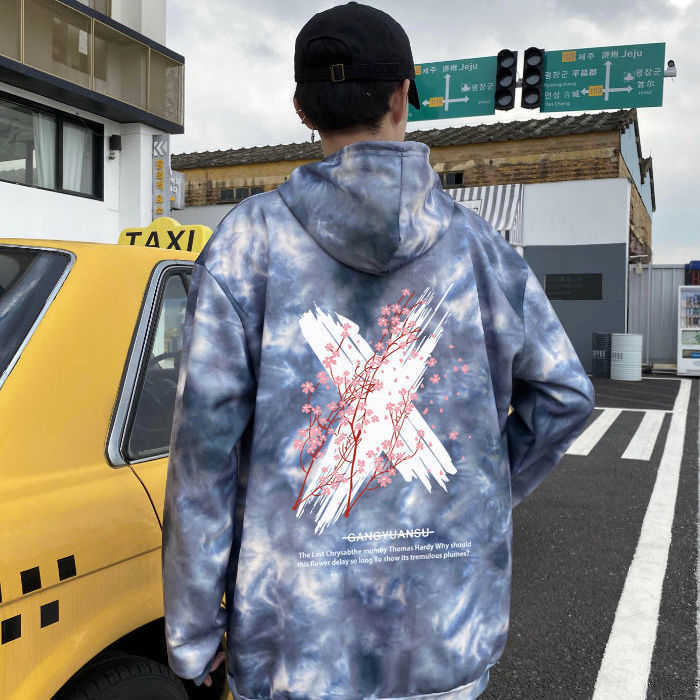 Autumn winter tie-dye men hooded oversize pullover top couple clothes plus velvet Unisex Streetwear korean style Casual hoodies 211014