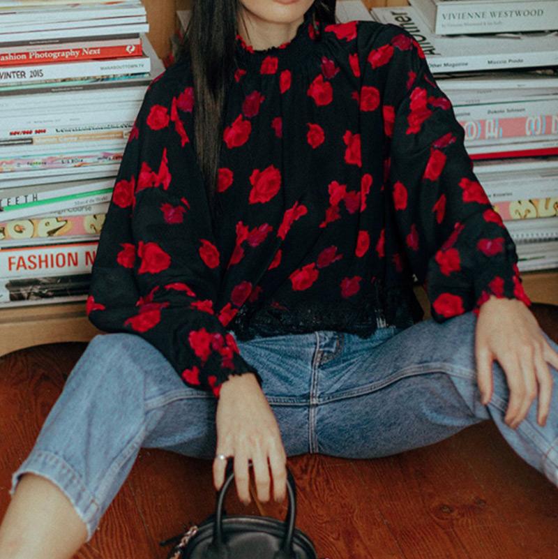 Women' Blouses & Shirts High Quality Silk Rose Flower Printed Short Blouse Top With Lace Patchwork Long Sleeve, Multi
Women' Blouses & Shirts High Quality Silk Rose Flower Printed Short Blouse Top With Lace Patchwork Long Sleeve, Multi