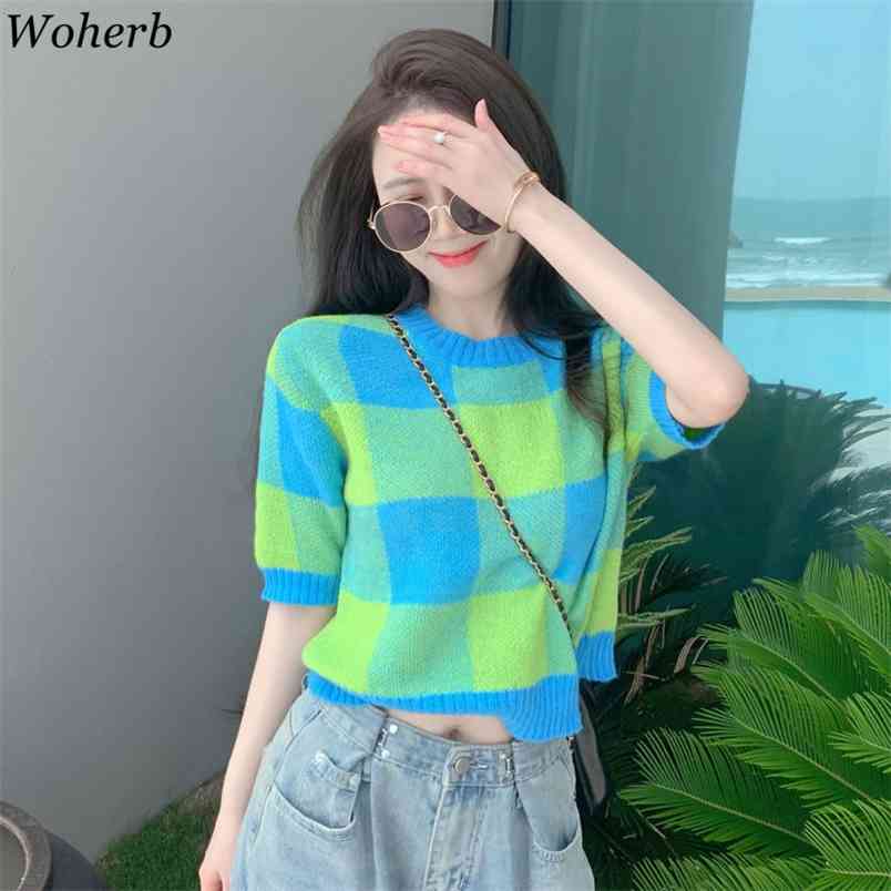 Contrast Color Plaid T-shirt Women Summer Thin Knitted Tops Korean Fashion Crop Top Knitwear Chic Streetwear 210519, Yellow
Contrast Color Plaid T-shirt Women Summer Thin Knitted Tops Korean Fashion Crop Top Knitwear Chic Streetwear 210519, Yellow