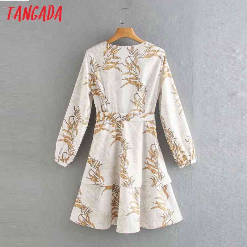Fashion Women Elegant Leaf Print with Slash Long Sleeve Office Ladies Midi Dress XN313 210416