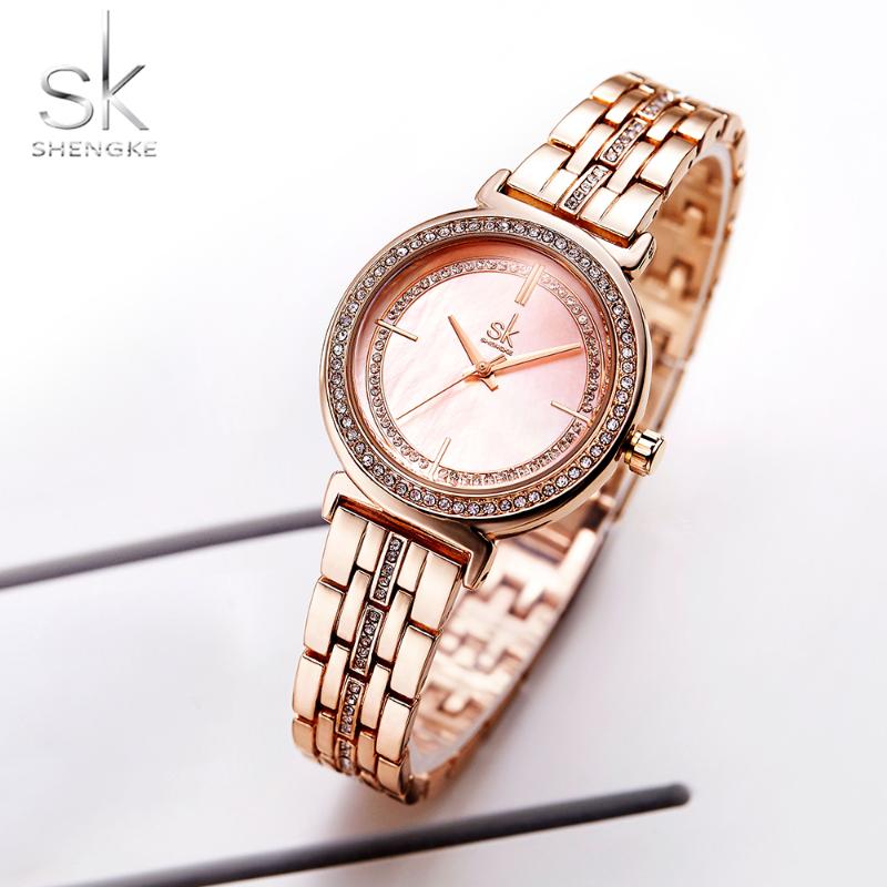 Wristwatches Shengke Fashion Ladies Watch Quartz Movement Crystal Shell Dial Women Rosegold Bracelet Stainless Steel Strap Bayan Saat
Wristwatches Shengke Fashion Ladies Watch Quartz Movement Crystal Shell Dial Women Rosegold Bracelet Stainless Steel Strap Bayan Saat