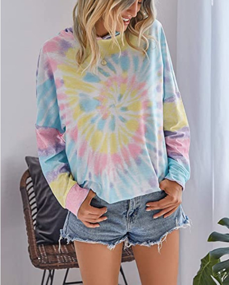 Women's Hoodies Sweatshirts Autumn 2022 European and American tie-dye printing hooded long-sleeved sweater
