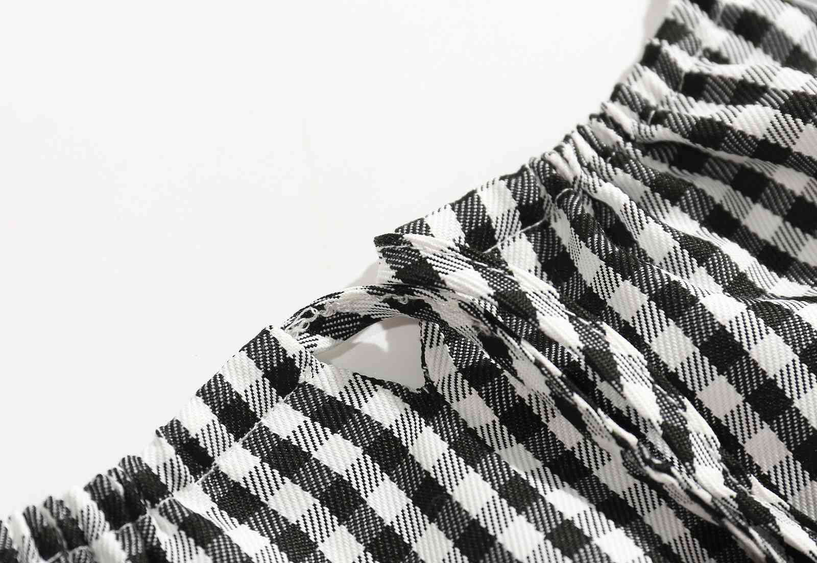 Sexy French Gingham Plaid Print Spaghetti Strap Women Mini Dress Back Zipper Cross Lacing Up Collar Sling Holiday Dresses 210429