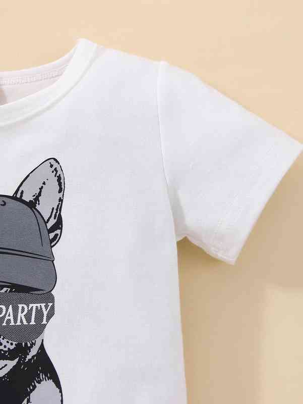 Baby Dog & Letter Graphic Tee & Shorts SHE