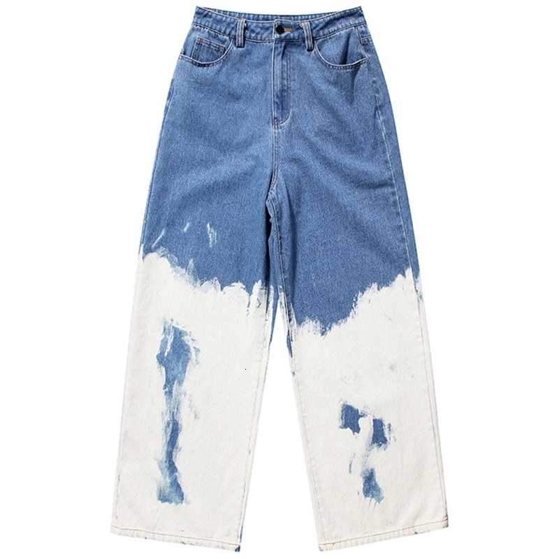 Women's Shorts Women Gradient High Waist Jeans Wide Leg Panelled Loose Contrast Color Painted Pants Street OPMS