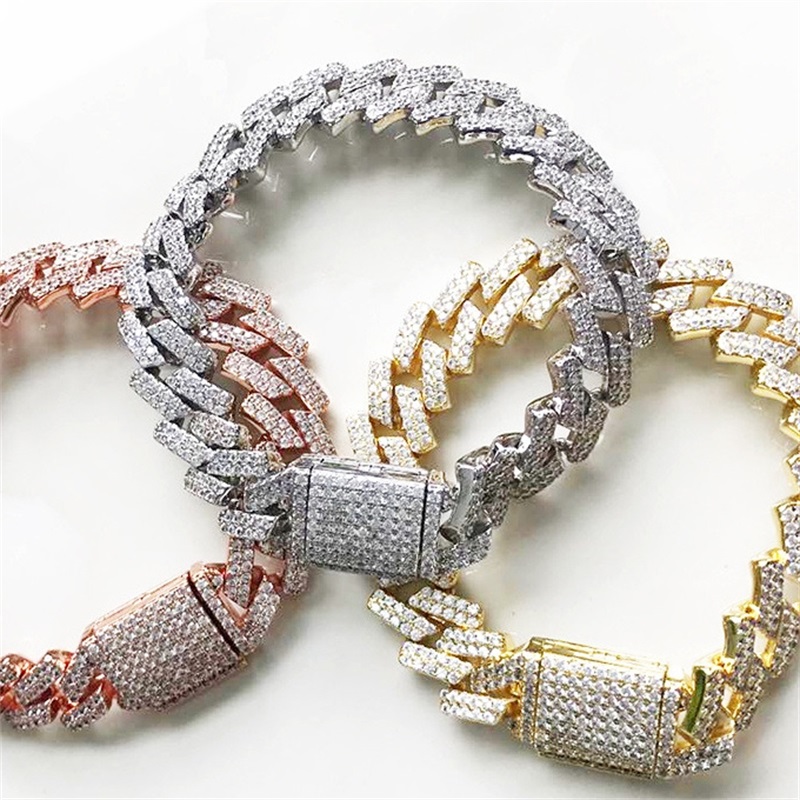 New Arrival Personalized Gold Bling Diamond Mens Cuban Link Chain Bracelet Iced Out Cubic Zirconia Curb Wristband Chains Jewelry 3