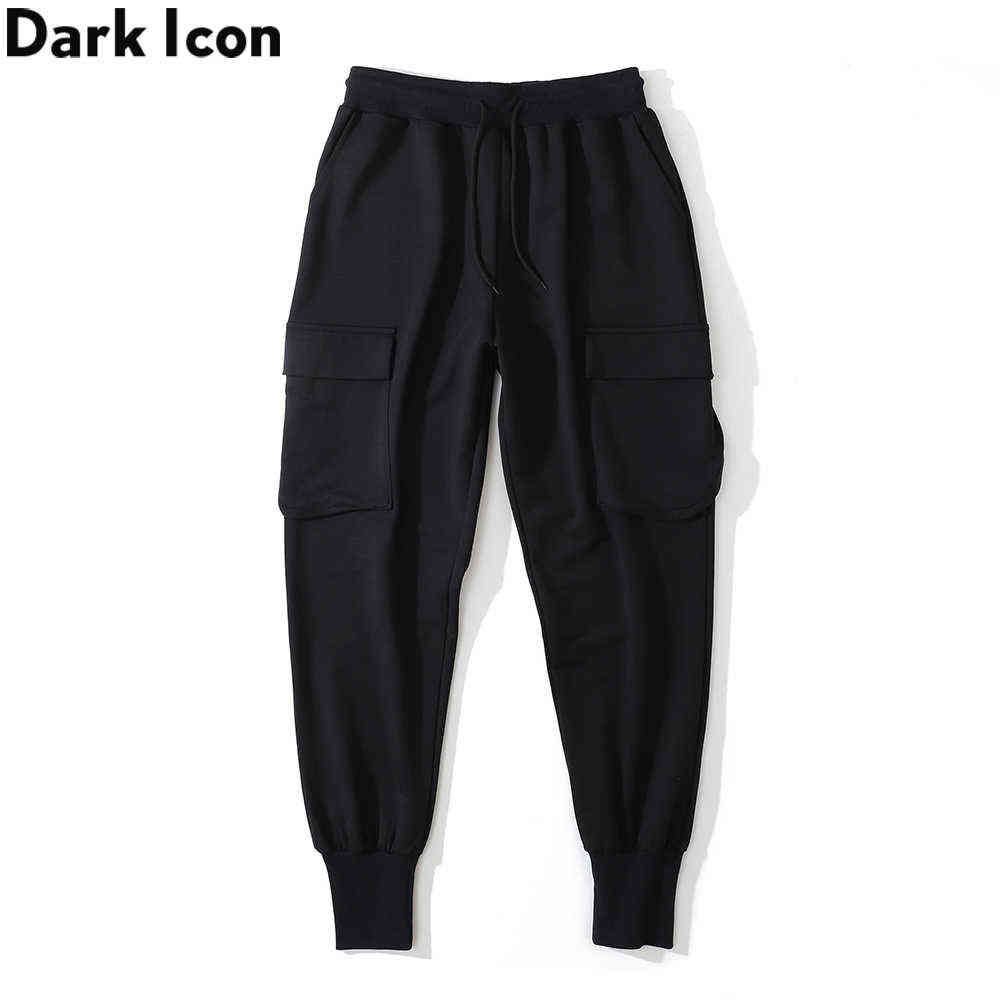 Elastic Waist Side Pockets Jogging Pants Men Plain Men's Pants Jogger Trousers Grey Black 210603