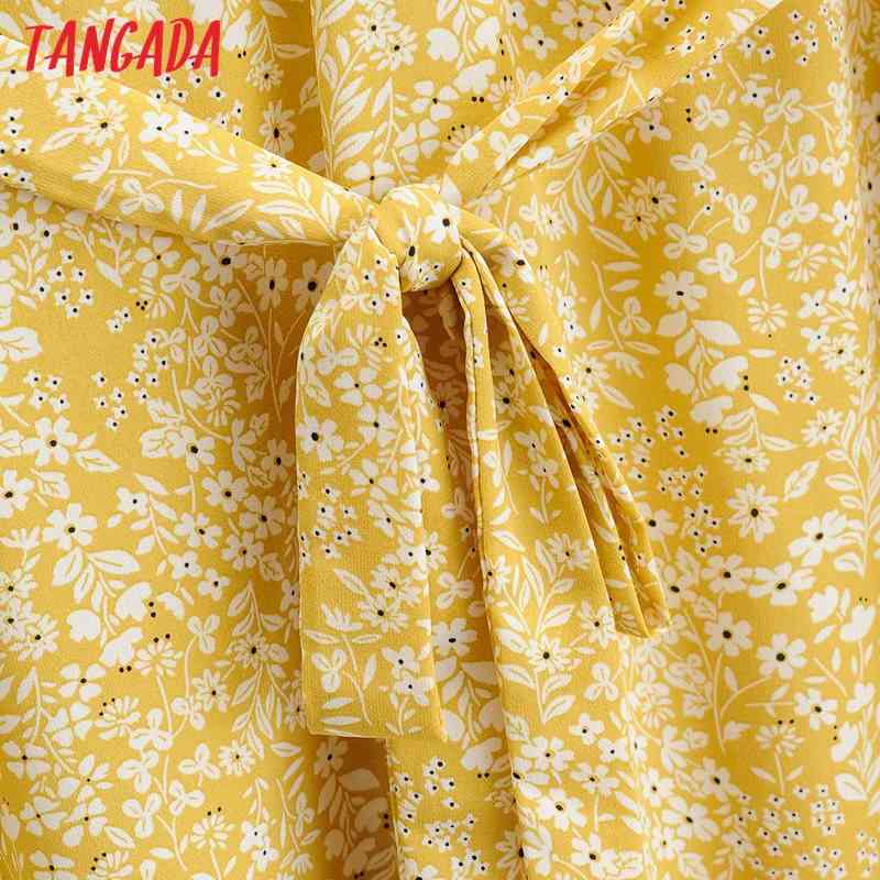 Women Summer Flowers Print V Neck Short Sleeve Ladies Midi Dress 1F92 210416