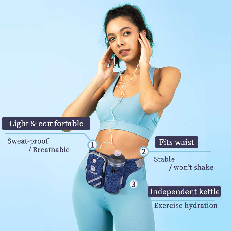PAUKAOT Women Men Running Belt Bags Sports Runner Bag Jogging Cycling Waist Pack Water Bottle Holder 210708