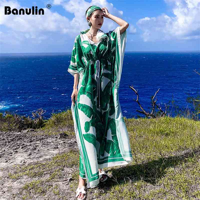 Banulin Plus Size Summer Boho Maxi Dress for Women's Bating Sleeve Green Leaves Print Loose Long robe ete femme 210603
Banulin Plus Size Summer Boho Maxi Dress for Women's Bating Sleeve Green Leaves Print Loose Long robe ete femme 210603