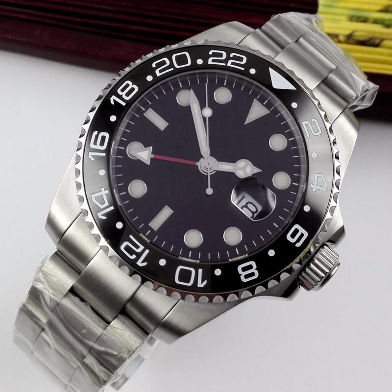 Wristwatches 40MM Sterile Black Dial Sapphire Glass Date Luminous Ceramic Bezel Steel Bracelet Red GMT Automatic Movement Men's Watch, Glass case back
Wristwatches 40MM Sterile Black Dial Sapphire Glass Date Luminous Ceramic Bezel Steel Bracelet Red GMT Automatic Movement Men's Watch, Glass case back