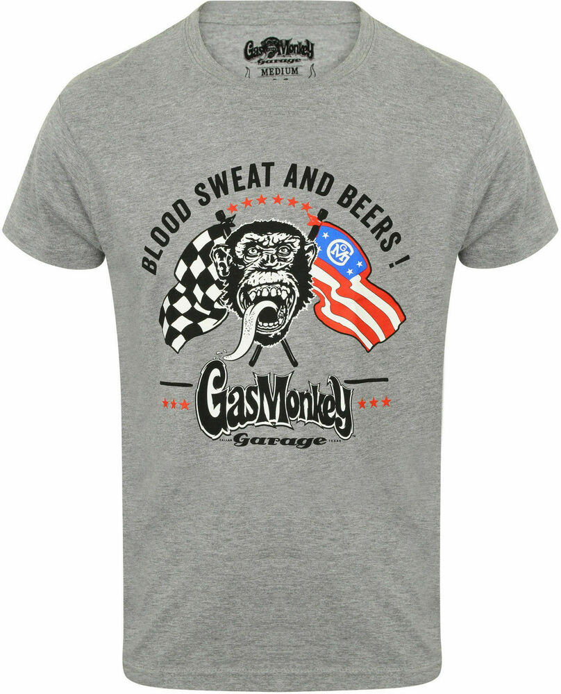 Official Gas Monkey Garage Essentials Mens GMG Flags T-Shirt Hot Rod