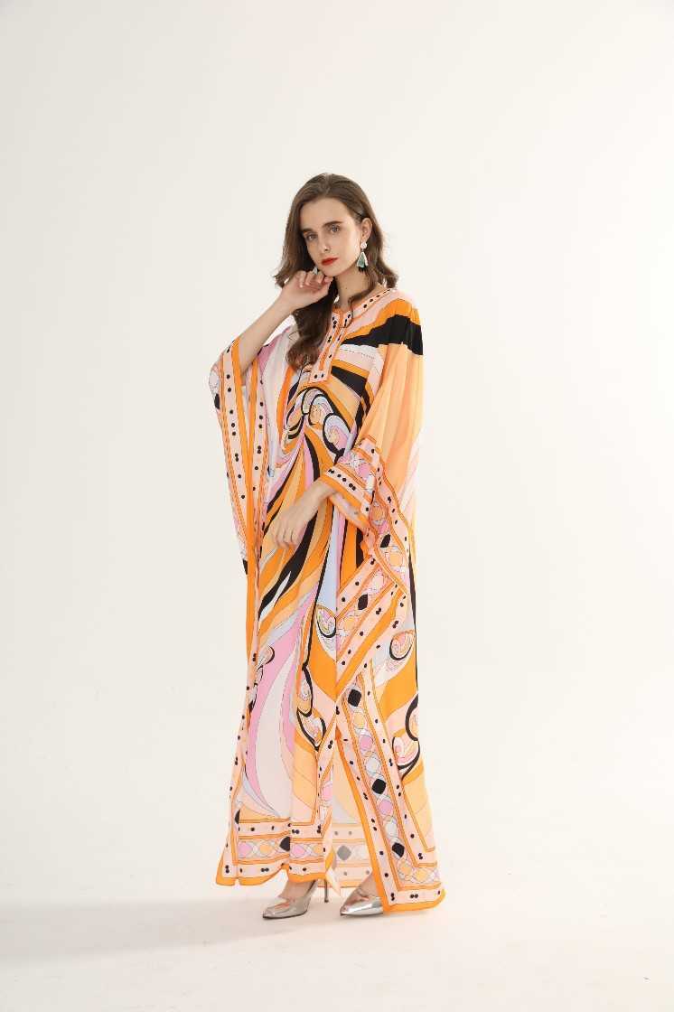 Plus Size Printed Loose Robe O-Neck Batwing Sleeve Ankle-Length Bohemian Dresses Women 210615Z