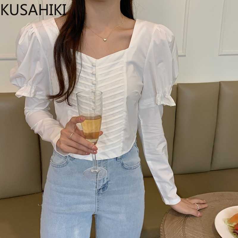 Womens Tops Korean Square Collar Puff Sleeve Blouse Shirt Spring Slim Elegant Short Blusas Feminimos 6G428 210603, White
Womens Tops Korean Square Collar Puff Sleeve Blouse Shirt Spring Slim Elegant Short Blusas Feminimos 6G428 210603, White