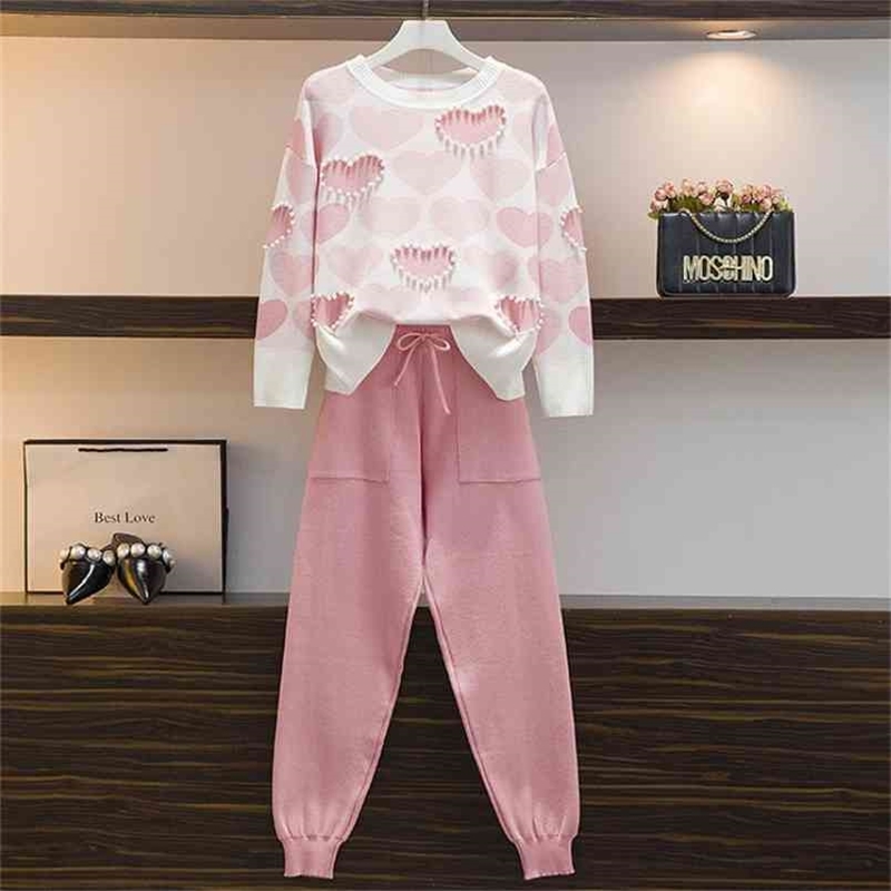Fashion Autumn Two Piece Set Women Sweet Love Print Beads Pullover Sweater + High Waist Double Pockets Knitted Pants Suits 210519
Fashion Autumn Two Piece Set Women Sweet Love Print Beads Pullover Sweater + High Waist Double Pockets Knitted Pants Suits 210519
