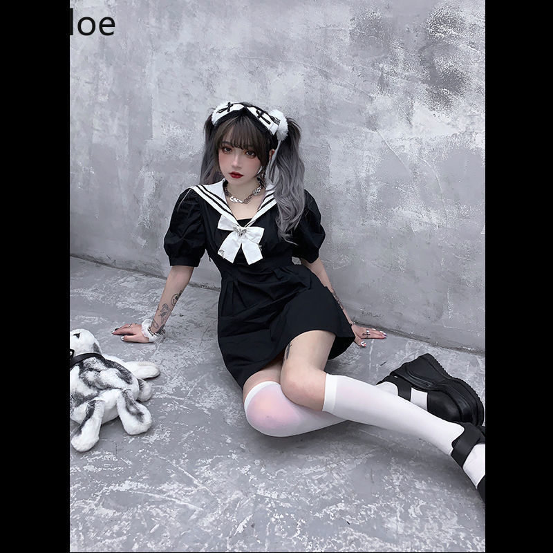Neploe Dress for Women Summer New Robe Preppy Style Sailor Collar Slim Waist Vestidos Puff Sleeve Black Dresses Female 210422