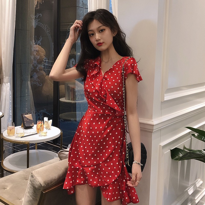 Women Polka Dots Summer Dress Casual Short Sleeve V-Neck Ruffle Dress Fashion Lace Up Chiffon Dresses Female Vestidos, Blue
Women Polka Dots Summer Dress Casual Short Sleeve V-Neck Ruffle Dress Fashion Lace Up Chiffon Dresses Female Vestidos, Blue