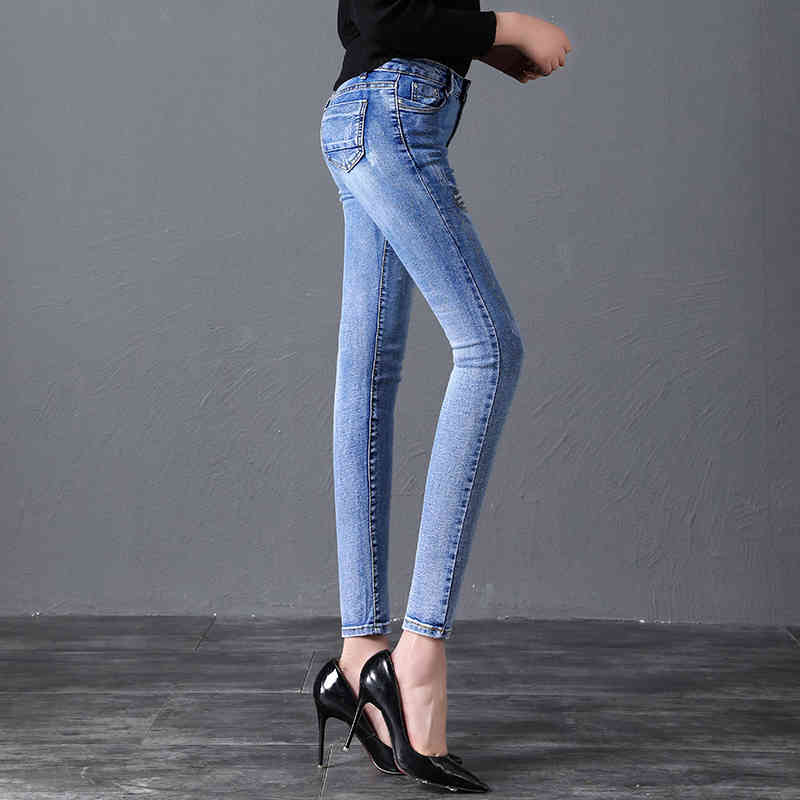 High Waist Jeans For Women Trousers Slim Stretch Denim Jean Skinny Push Up Woman Daily Long Pants 210515