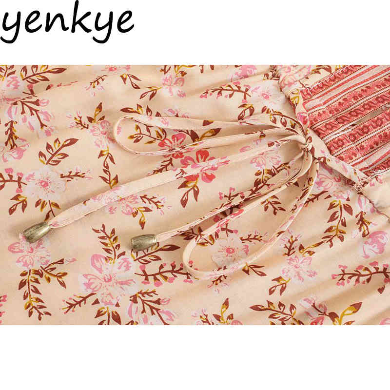 Holiday Boho Long Maxi Dress Women Short Sleeve Drawstring Waist Floral Print Vestido Mujer A-line Casual Summer Dresses 210430