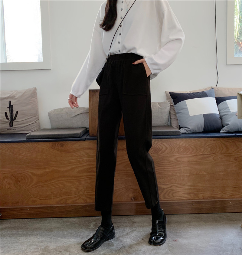 Nomikuma Autumn Winter Thick Woolen Pants Korean Stretch High Waist Ankle Trousers New Causal Solid Harem Women Pants 6C969 210427