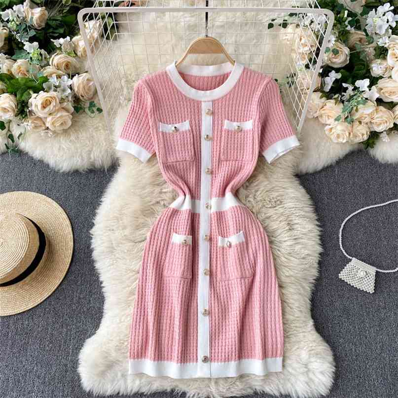 Korean Fashion Women Dress Patchwork Short Sleeve Summer Buttons Elegant Knitted Party Mini Robe Femme 210603, Black
Korean Fashion Women Dress Patchwork Short Sleeve Summer Buttons Elegant Knitted Party Mini Robe Femme 210603, Black