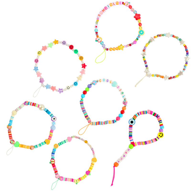 Plastic beaded pearl mobile phones chain accessories smiley face five-pointed fruit soft pottery short mobiles phone lanyard
Plastic beaded pearl mobile phones chain accessories smiley face five-pointed fruit soft pottery short mobiles phone lanyard