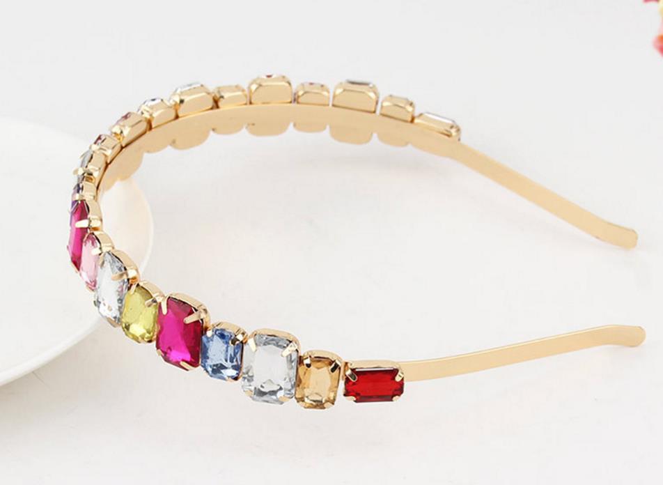 Silver Gold Metal Rhinestones Headband Pearls Colorful Crystal Hoop Beaded Headpiece Hair Accessories
