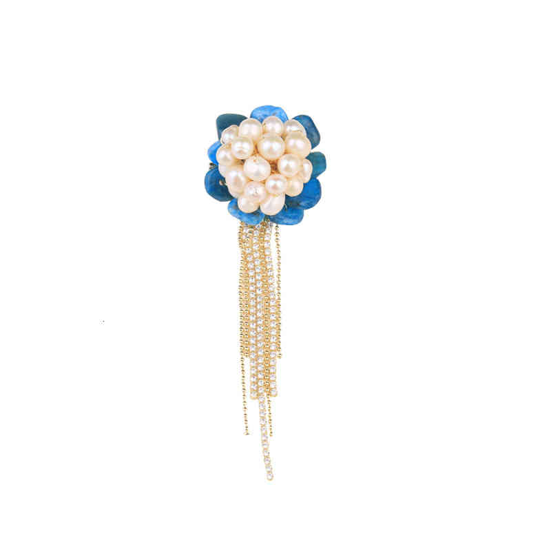 Rivd Handmade Jewelry Blue Xinghe Apatite Zircon Tassel Freshwater Pearl Brooch Dress 7203i