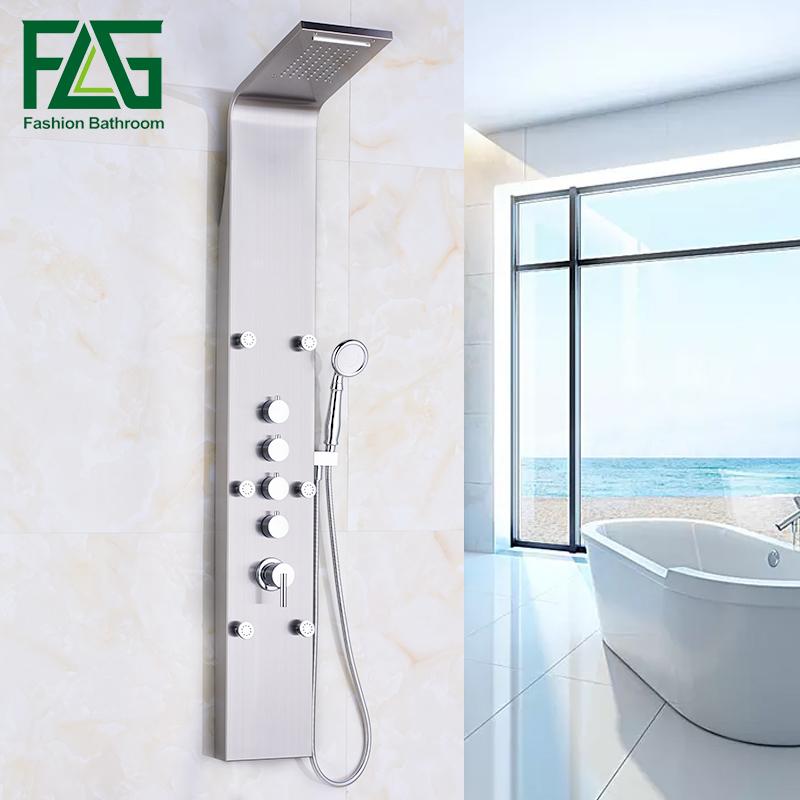 Waterfall And Rain Shower Panel 6pc Massage Jets Brushed Nickel Head With Bathroom Set Faucet Wall Mounted Tap Sets
Waterfall And Rain Shower Panel 6pc Massage Jets Brushed Nickel Head With Bathroom Set Faucet Wall Mounted Tap Sets