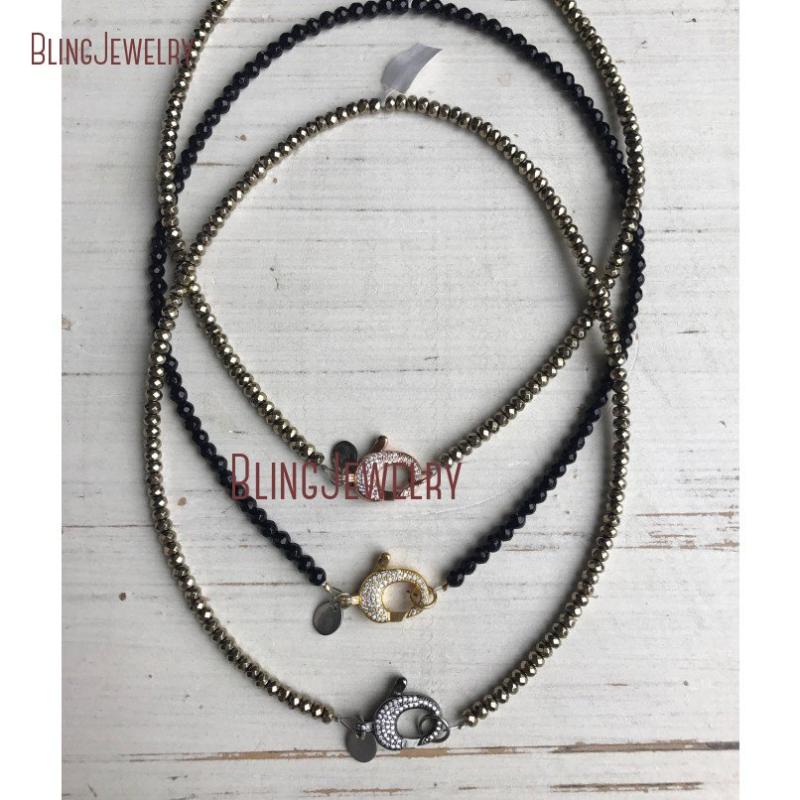 Chokers Rose Gold, And Gunmetal Pave Crystal Clasp Choker With Pyrite Beaded Hematite Black Jades Necklace NM18371, Golden;silver
Chokers Rose Gold, And Gunmetal Pave Crystal Clasp Choker With Pyrite Beaded Hematite Black Jades Necklace NM18371, Golden;silver