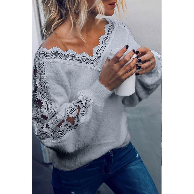 Donsignet Woman Sweaters Spring/Autumn Casual Fashion Lace Splicing V-Neck Full Pullovers Sweater White Gray Women
Donsignet Woman Sweaters Spring/Autumn Casual Fashion Lace Splicing V-Neck Full Pullovers Sweater White Gray Women