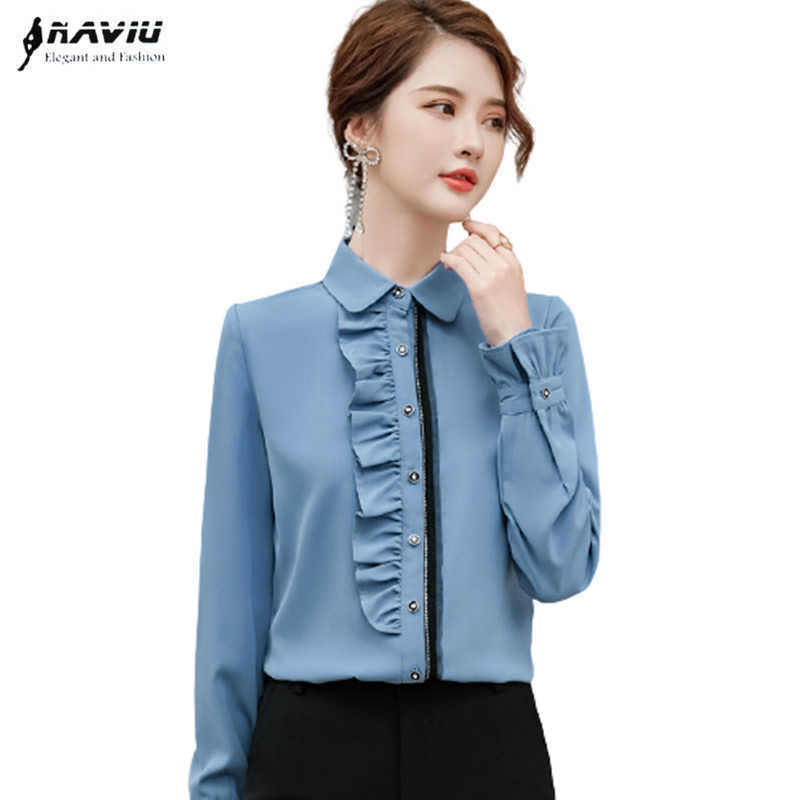 Ruffles Blue Shirt Women Spring Fashion Formal Long Sleeve Chiffon Slim Blouses Office Ladies Temperament Work Tops 210604, Khaki
Ruffles Blue Shirt Women Spring Fashion Formal Long Sleeve Chiffon Slim Blouses Office Ladies Temperament Work Tops 210604, Khaki
