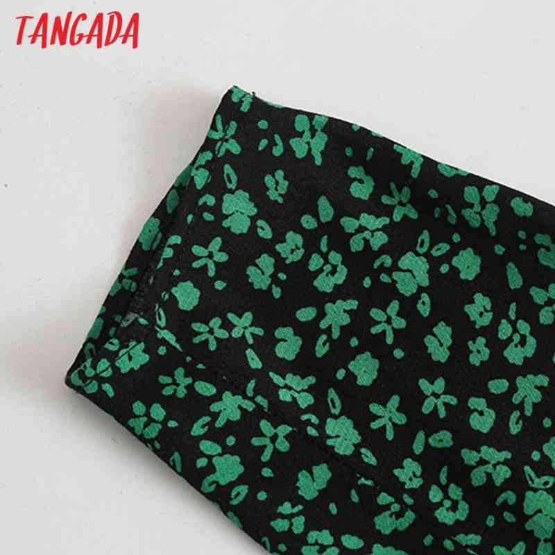Fashion Women Green Flowers Print A-line Long Sleeve High Street Ladies Mini Dress 4N06 210416