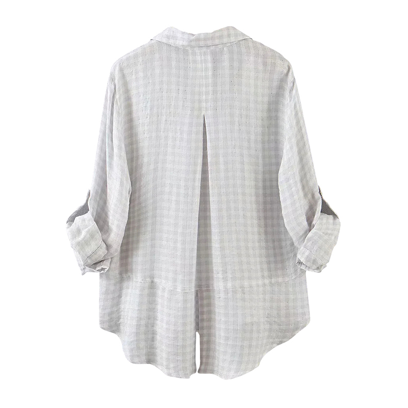 Casual Plaid Blouse Women Loose Long Sleeve Back Split Tunic Tops Turn Down Collar Ladies Office Shirt With Pockets 210515