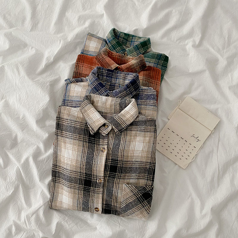 Autumn winter shirt Plaid jackets coat women's Korean fashion woolen long sleeve Loose plaid Jacket all-match top 210508