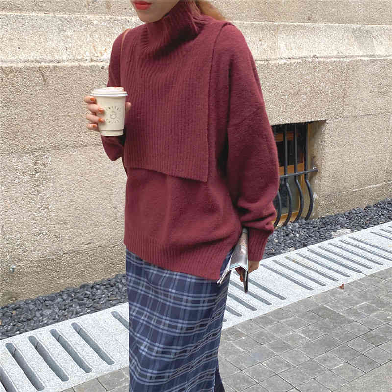 Colorfaith New Autumn Winter Women's Sweaters Pullover Korean Two Pieces Oversize Elegant Minimalist Solid Lady Tops SW9161 210413