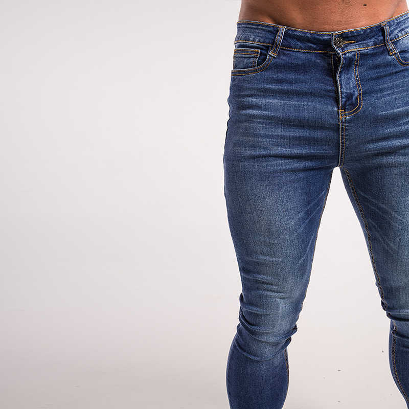 Gingtto Blue Jeans Slim Fit Super Skinny Jeans For Men Street Wear Hio Hop Ankle Tight Cut Closely To Body Big Size Stretch zm05 S913