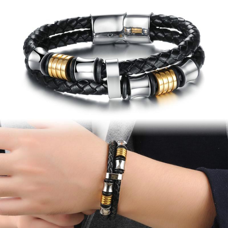 Charm Bracelets High Quality Titanium Steel Men Jewelry Punk Black Blue Braided Leather Bracelet For Fashion Bangles Gifts
Charm Bracelets High Quality Titanium Steel Men Jewelry Punk Black Blue Braided Leather Bracelet For Fashion Bangles Gifts