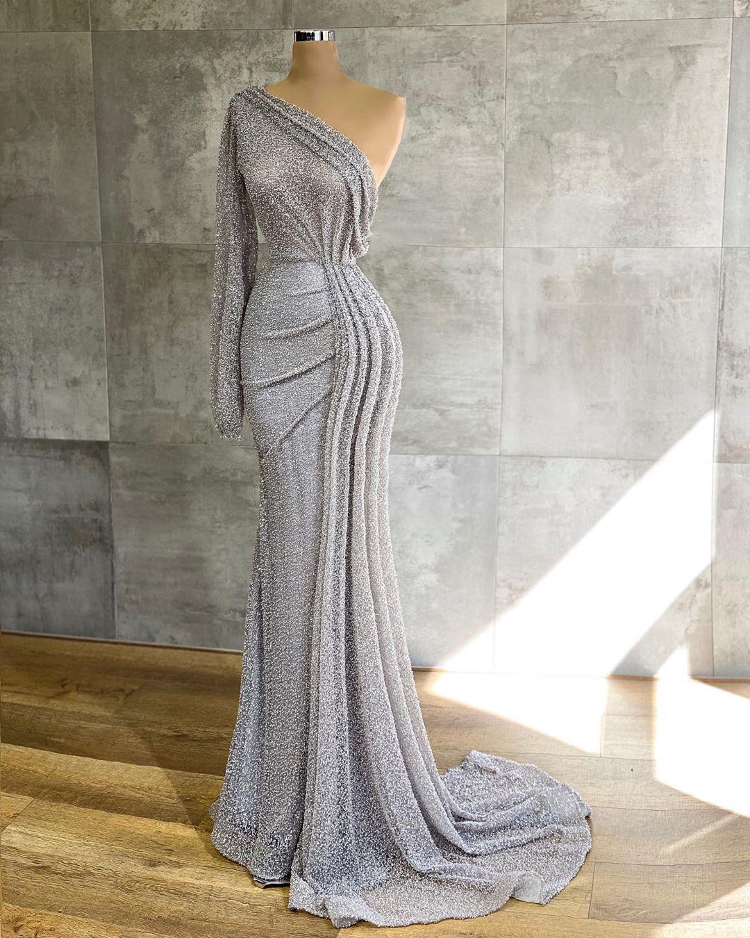 2021 Arabic Silver Mermaid Prom Dresses Sequined One Shoulder Long Sleeve Women Plus Size Formal Evening Gowns, Orange
2021 Arabic Silver Mermaid Prom Dresses Sequined One Shoulder Long Sleeve Women Plus Size Formal Evening Gowns, Orange