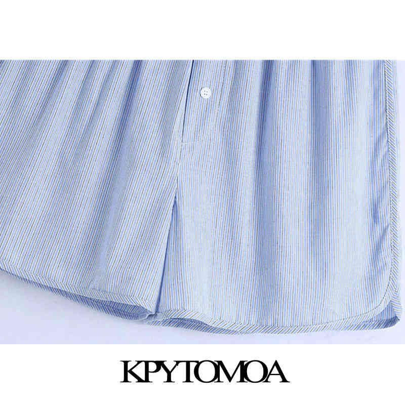 Women Fashion Side Pockets Striped Bermuda Shorts Vintage High Elastic Waist Split Hem Female Short Pants Mujer 210416