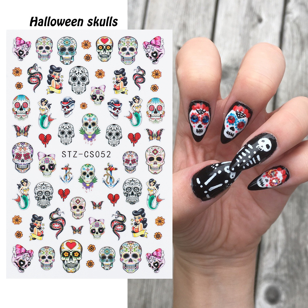 Halloween Nail Sticker Skull Autumn Maple Leaf Pumpkin Ghost Festival Adhesive Fingernail Decals от DHgate WW