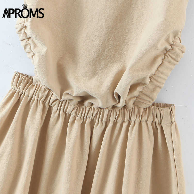 Aproms Elegant Cotton Linen Midi Dress Women Summer Fashion Sundresses Lady Casual Backless Crossover Basic A-line Dresses 210630