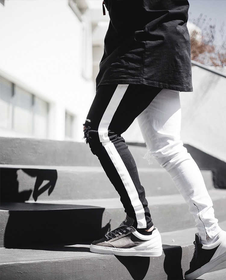 Men's Jeans Stylish Ripped Pants Biker Skinny Slim Straight Frayed Denim Trousers New Fashion Clothes Size M-XXXL Y2303