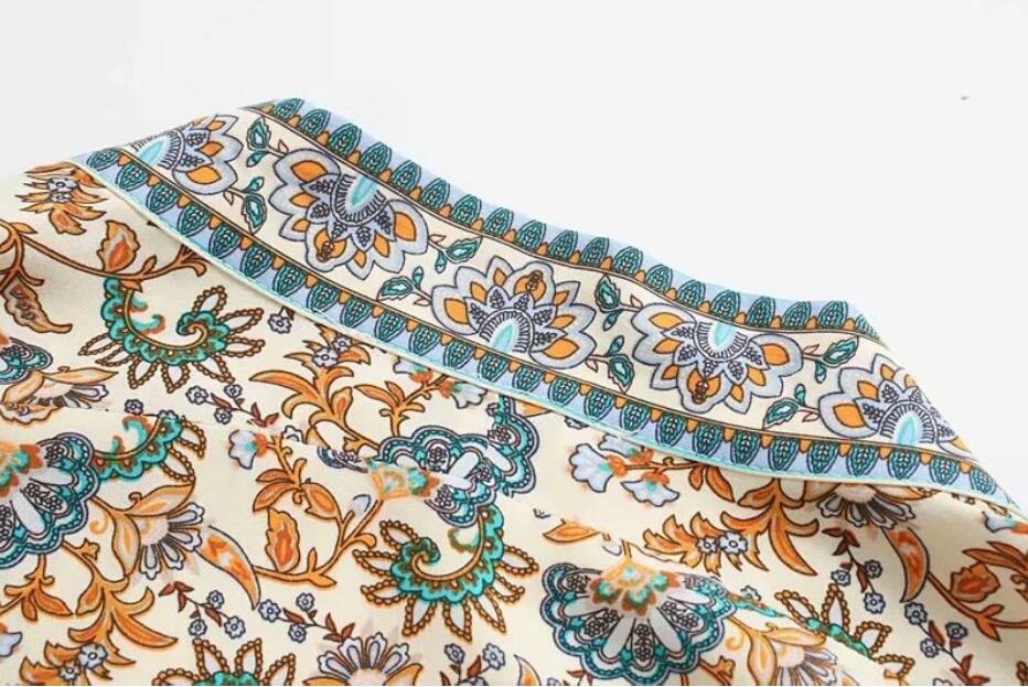 Blouses women's European and American loose all-match ethnic print tie waist kimono dress