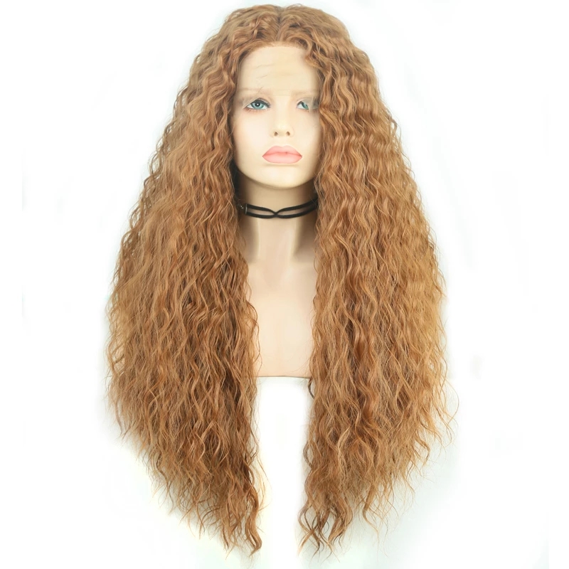 Long Loose Wave Lace Front Simulation Human Hair Synthetic Wigs Pre Plucked Brown Color Curly Wig With Baby Hair For Black Women