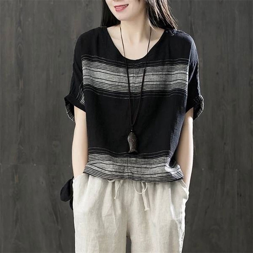 F&je Arrival Summer Women Tshirt Plus Size Loose Batwing Sleeve Tee Shirt Femme Cotton Striped Vintage T Shirts Tops D12 210708, Brown
F&je Arrival Summer Women Tshirt Plus Size Loose Batwing Sleeve Tee Shirt Femme Cotton Striped Vintage T Shirts Tops D12 210708, Brown